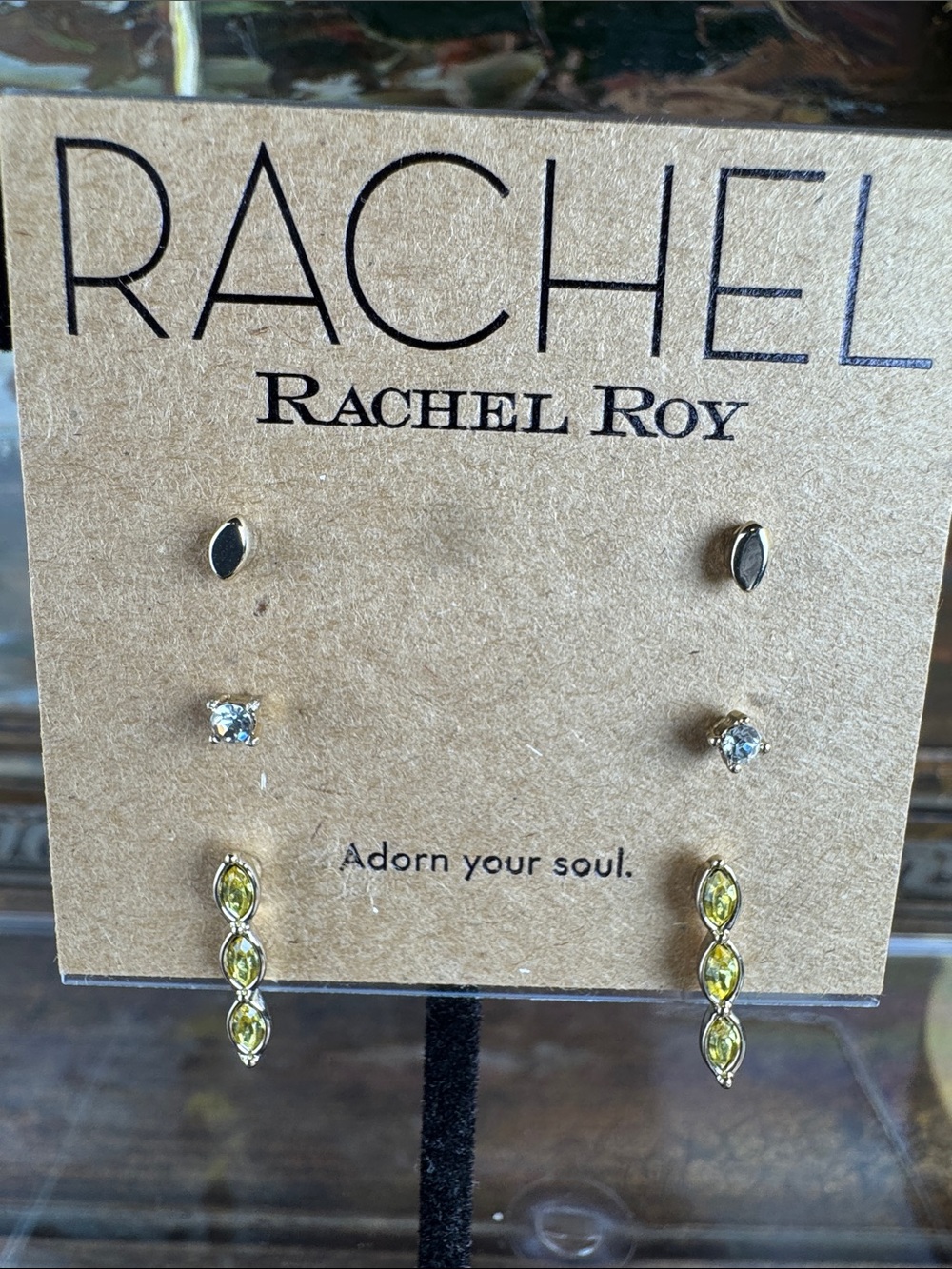 0554-RACHEL Rachel Roy Gold-Tone Earrings Set with Green and Clear Stones